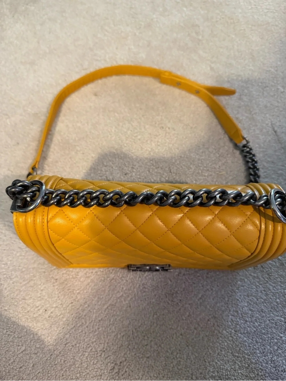 🔥Last weekend in closet🔥CHANEL Quilted Boy Shoulder Bag in Mustard
